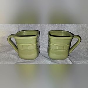 Longaberger Pottery Square Coffee Mug Sage Green Woven Traditions